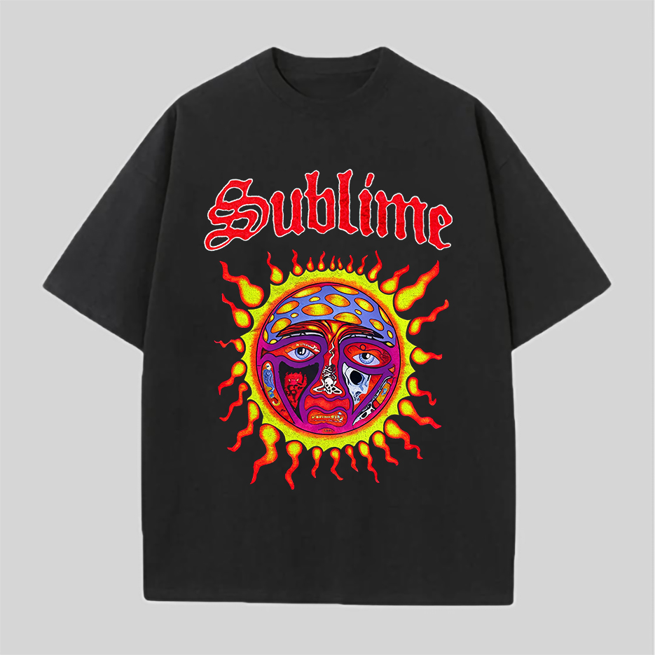  Bright Trippy Flame Sun Oversized Reggae Rock Tee