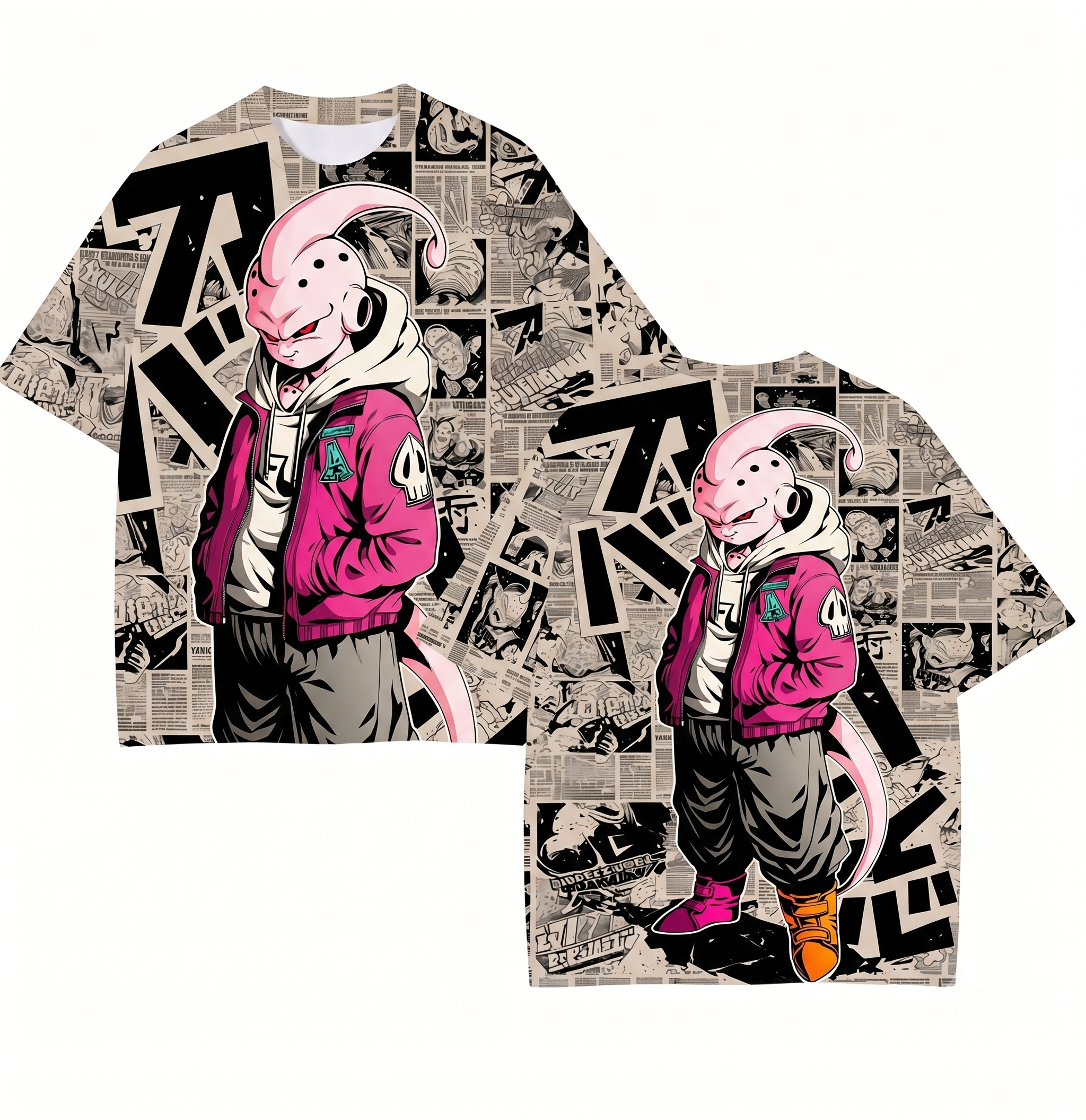 Dragon Ball Z Majin Buu Urban Style Manga Print Oversized Tee