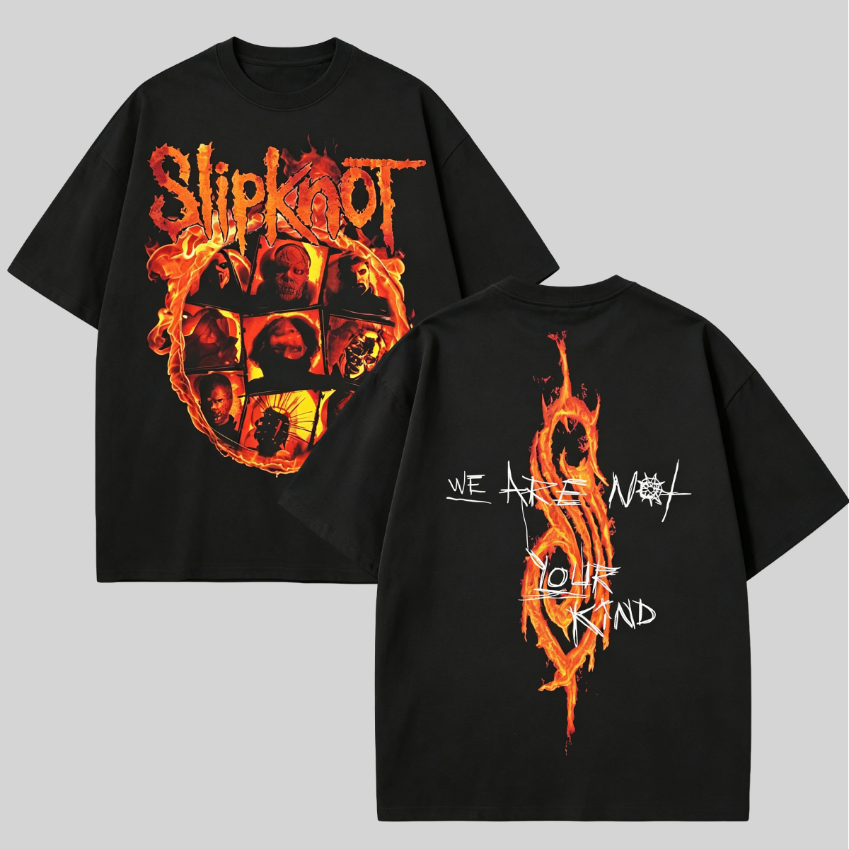 Fire Band Portrait Slipknot Oversized Black Tee