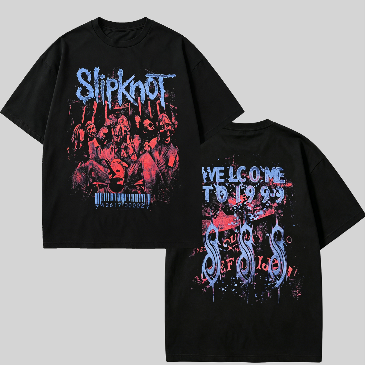 Group Horror Mask Barcode Oversized Nu Metal Black Tee