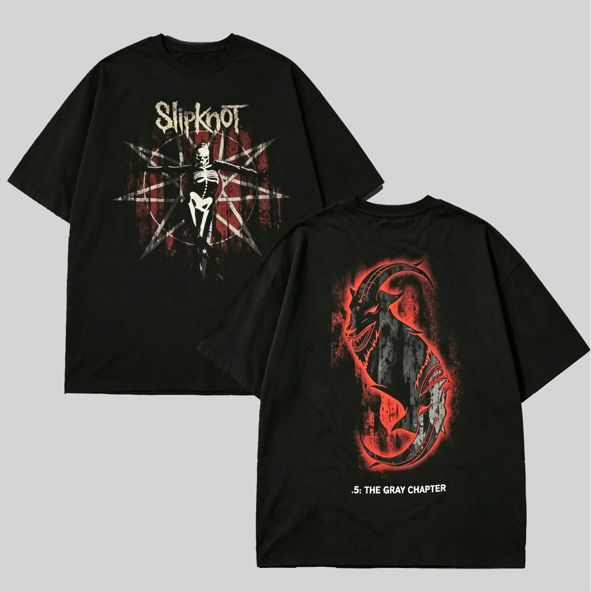 Skeleton Pentagram Slipknot Oversized Black Tee