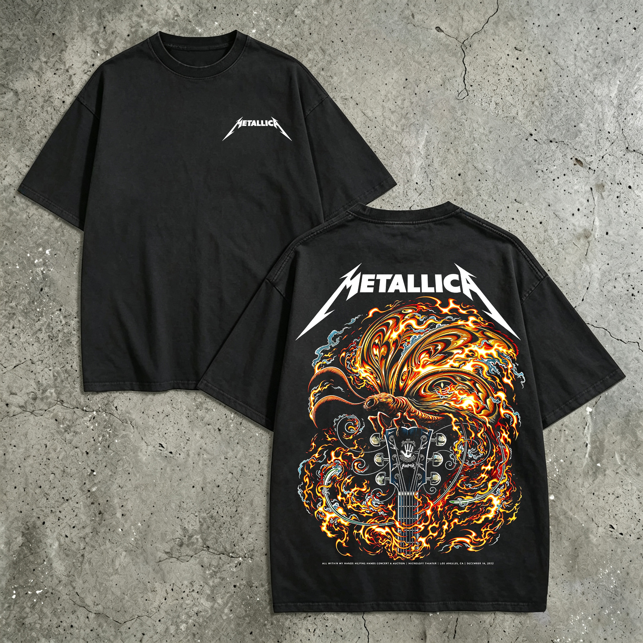 Metallica Flaming Serpent Guitar Vintage Tee