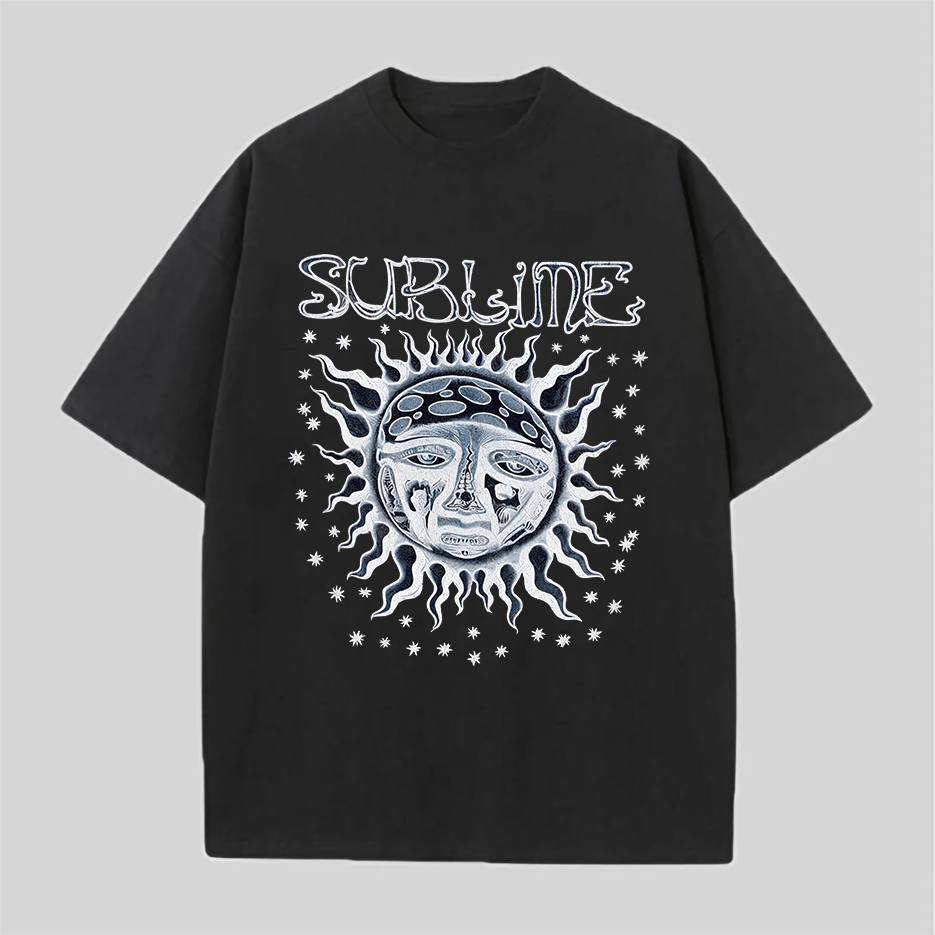 Sublime Monochrome Starry Sun Face Graphic Tee