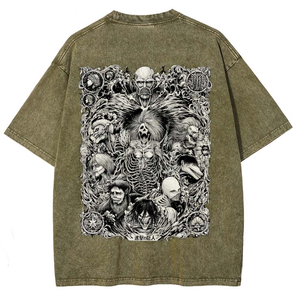 Attack On Titan All Nine Titans Vintage Washed Tee
