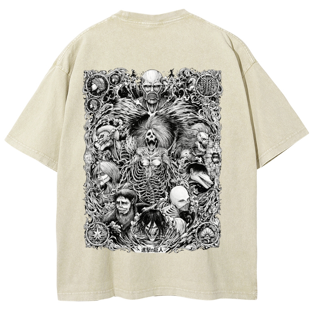 Attack On Titan All Nine Titans Vintage Washed Tee