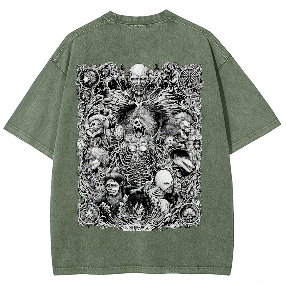 Attack On Titan All Nine Titans Vintage Washed Tee
