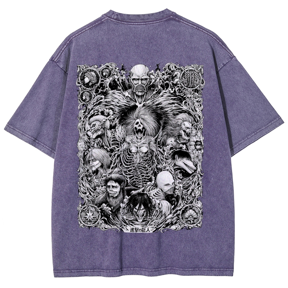 Attack On Titan All Nine Titans Vintage Washed Tee