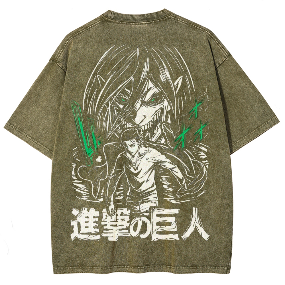 Shingeki No Kyojin Founding Titan Eren Oversized Vintage Washed Tee