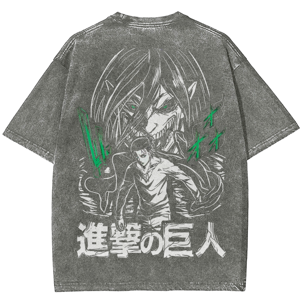 Shingeki No Kyojin Founding Titan Eren Oversized Vintage Washed Tee