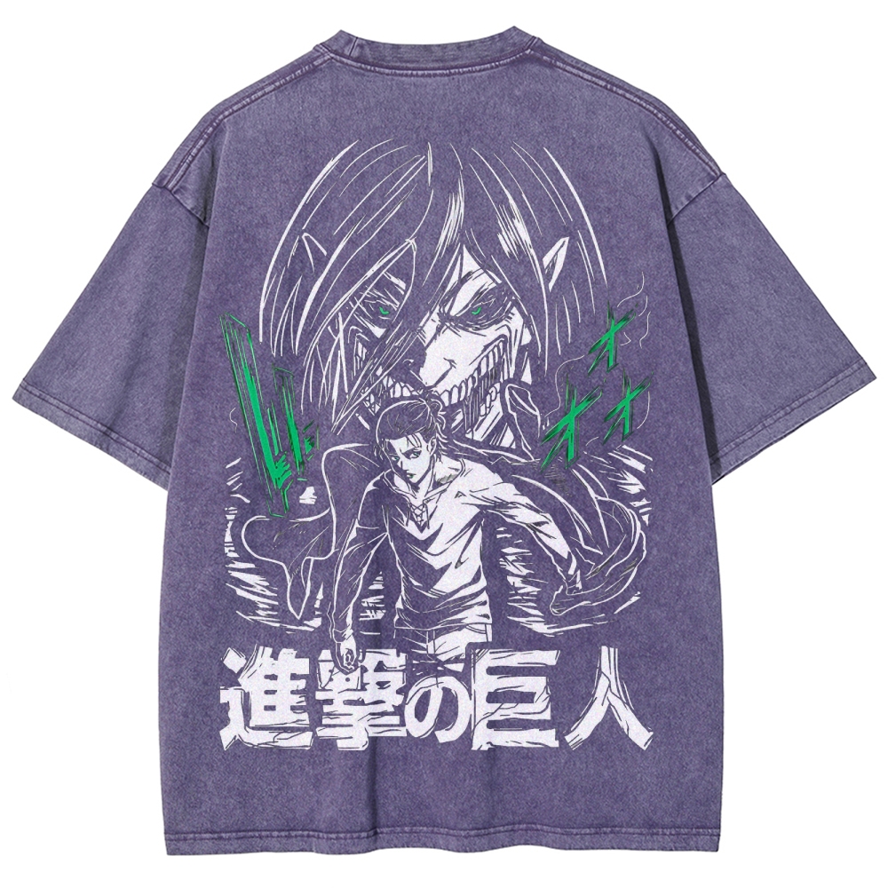Shingeki No Kyojin Founding Titan Eren Oversized Vintage Washed Tee