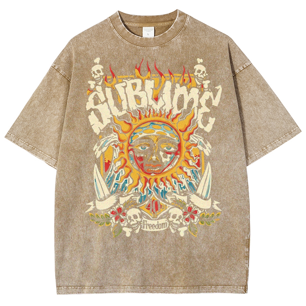 Vintage Washed Surf Skull Sun Oversized Rock Tee