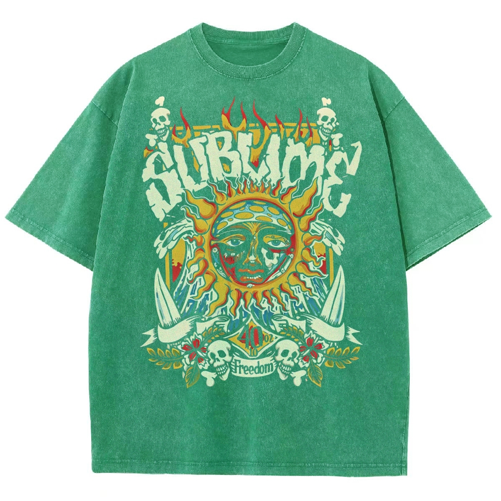 Vintage Washed Surf Skull Sun Oversized Rock Tee