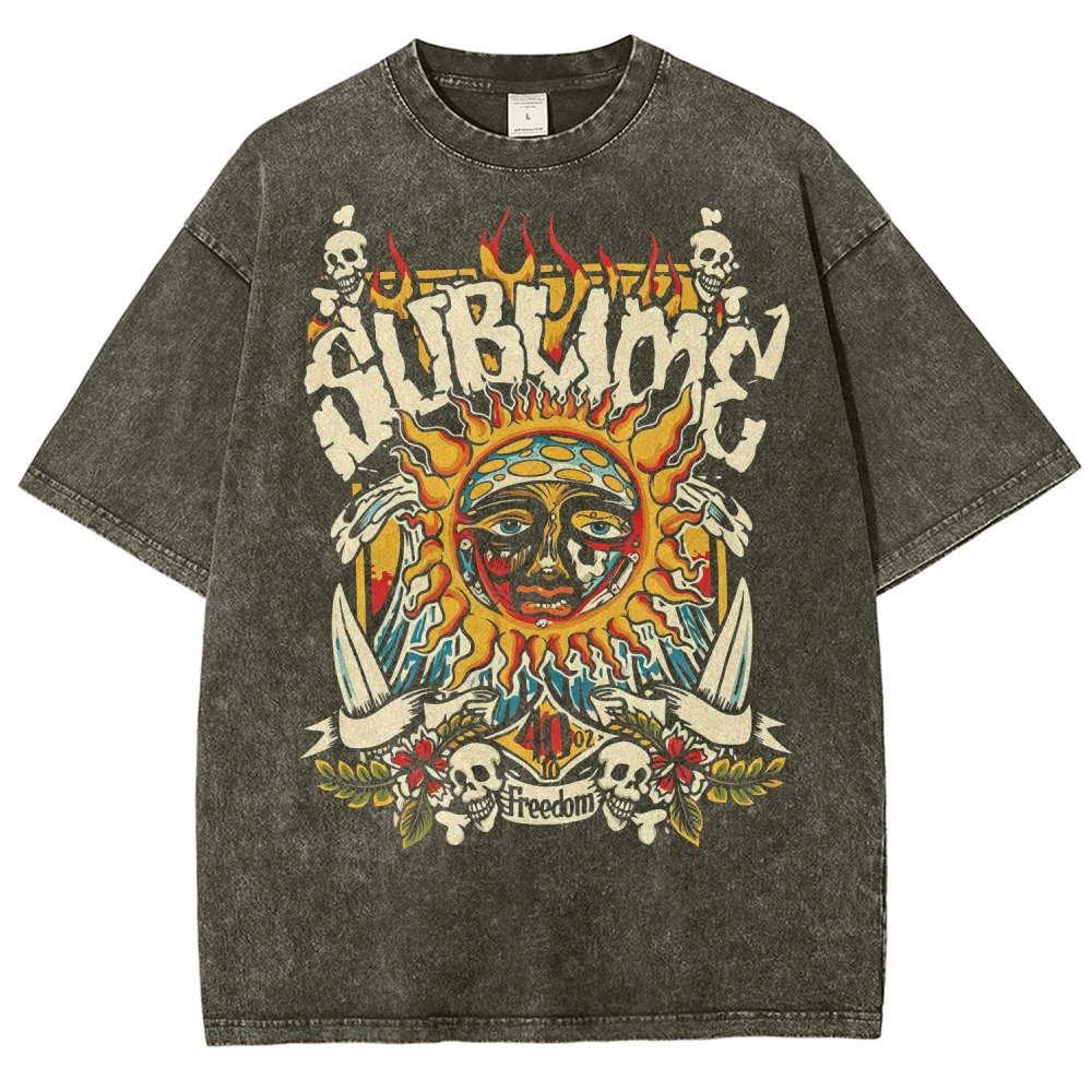 Vintage Washed Surf Skull Sun Oversized Rock Tee