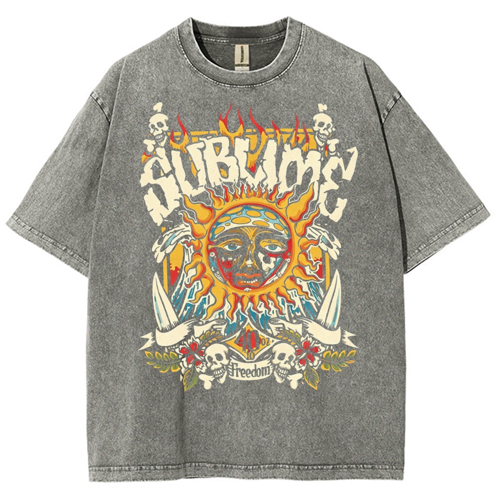 Vintage Washed Surf Skull Sun Oversized Rock Tee