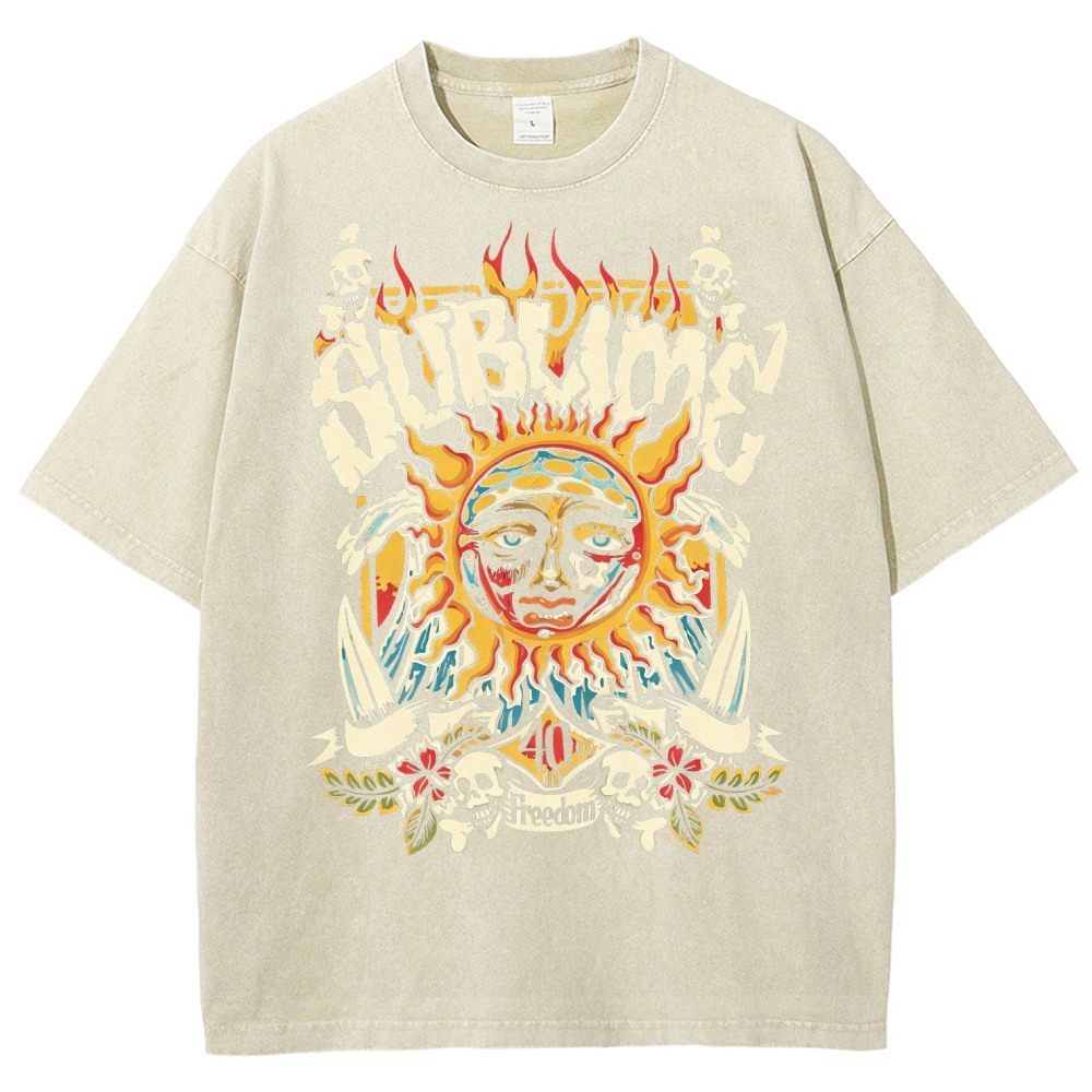 Vintage Washed Surf Skull Sun Oversized Rock Tee
