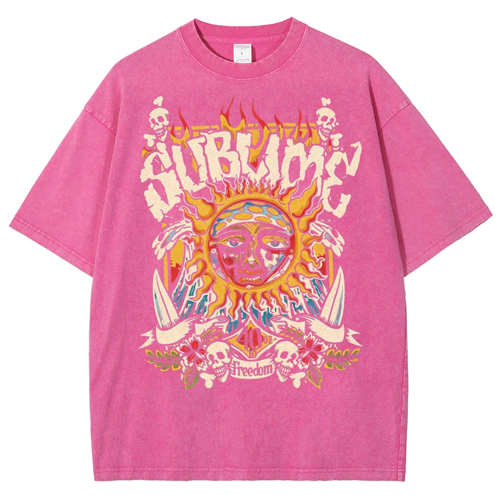 Vintage Washed Surf Skull Sun Oversized Rock Tee