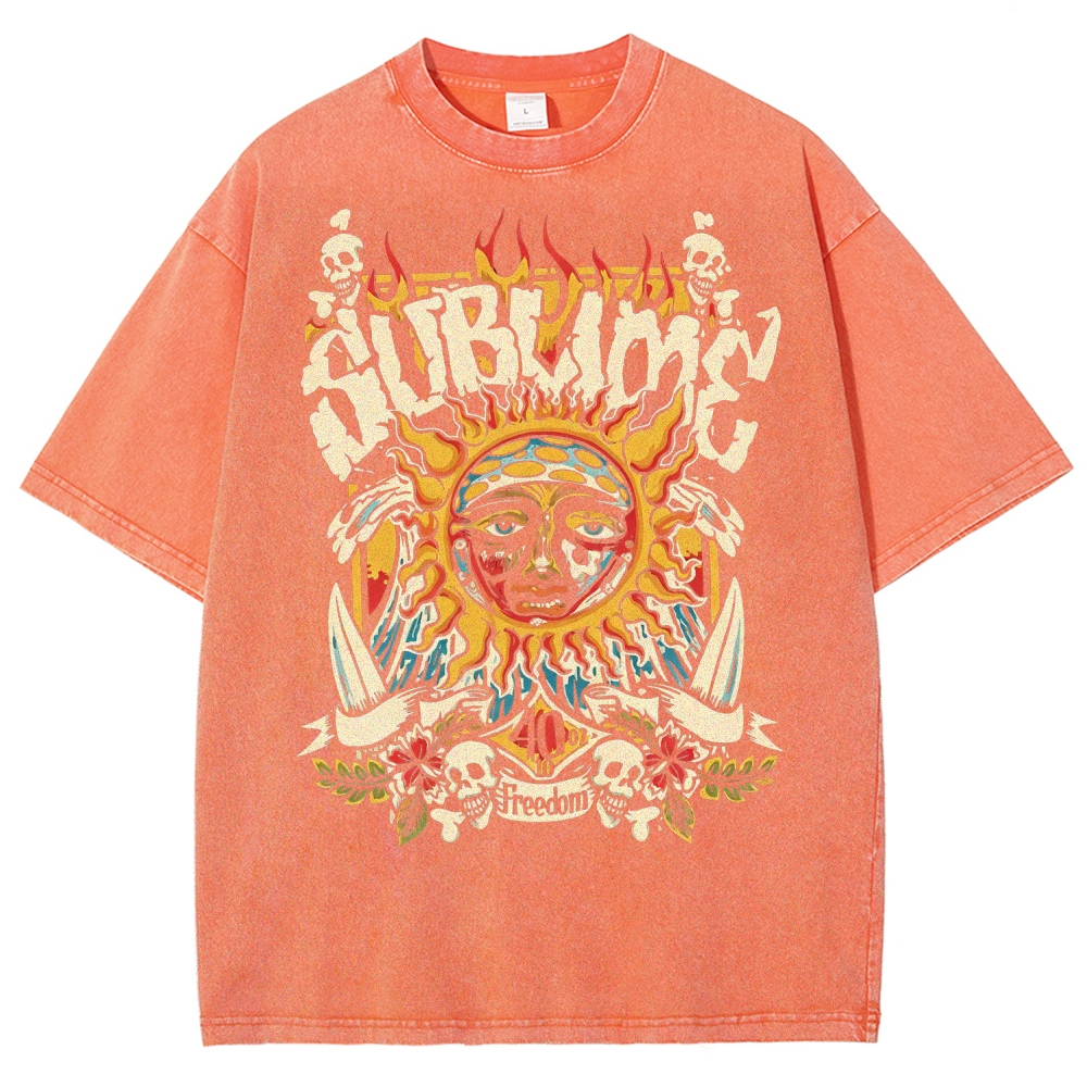 Vintage Washed Surf Skull Sun Oversized Rock Tee