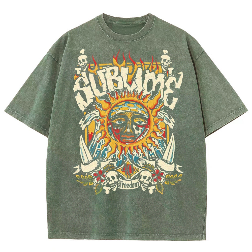 Vintage Washed Surf Skull Sun Oversized Rock Tee