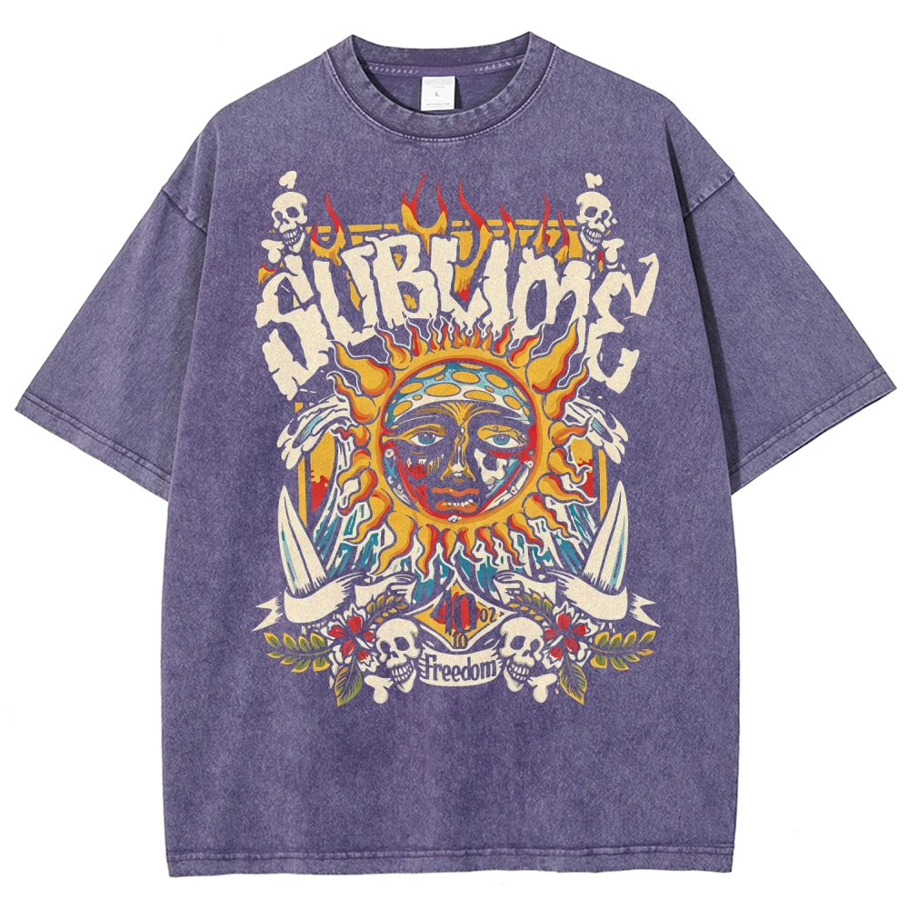 Vintage Washed Surf Skull Sun Oversized Rock Tee