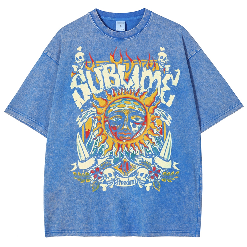 Vintage Washed Surf Skull Sun Oversized Rock Tee