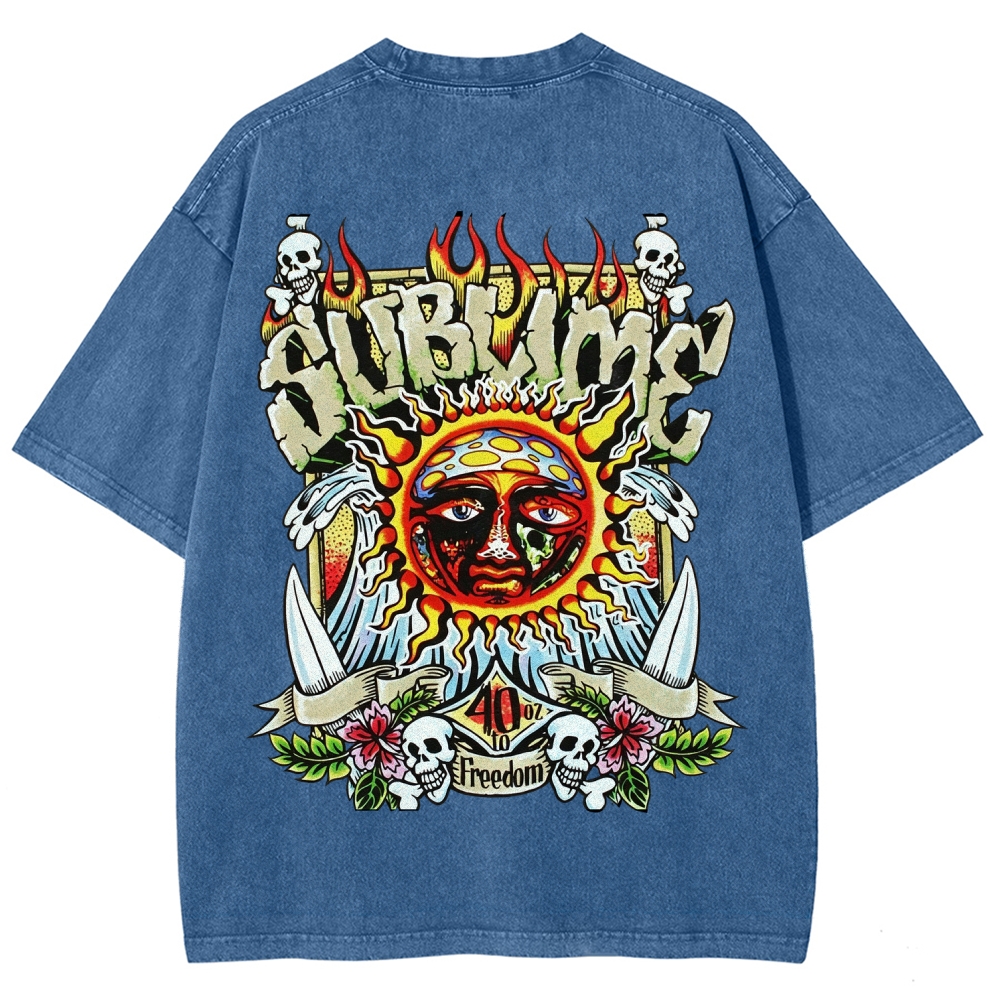  40oz Sun Skull Double Sided Acid Wash Tee