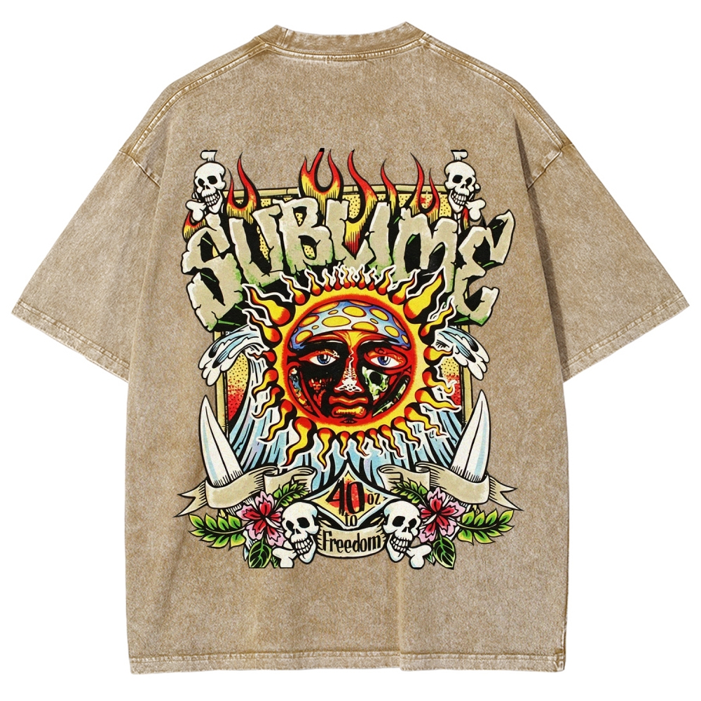  40oz Sun Skull Double Sided Acid Wash Tee