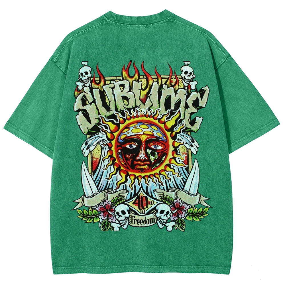  40oz Sun Skull Double Sided Acid Wash Tee