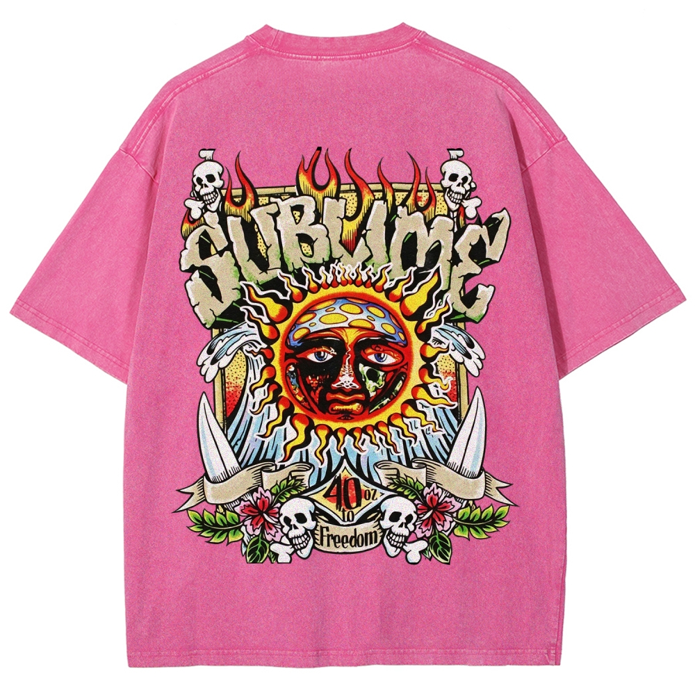  40oz Sun Skull Double Sided Acid Wash Tee