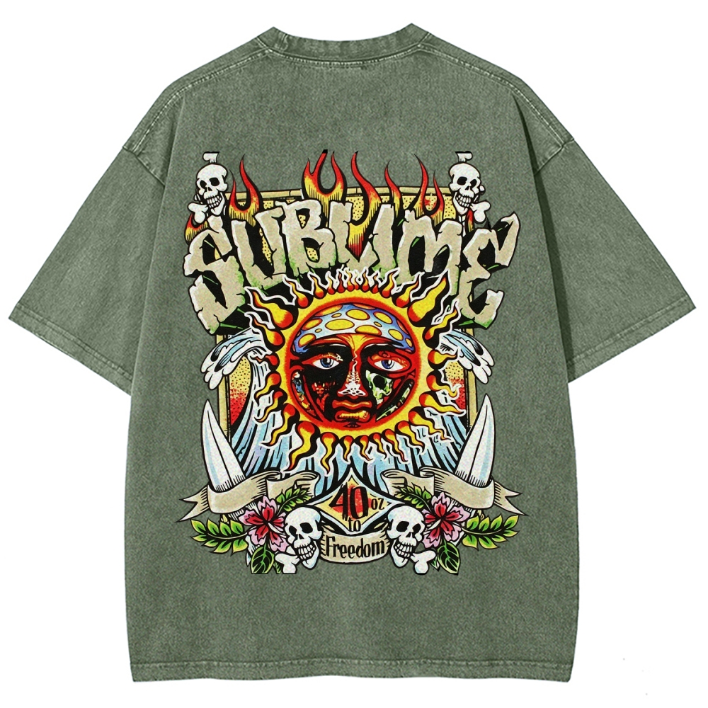  40oz Sun Skull Double Sided Acid Wash Tee