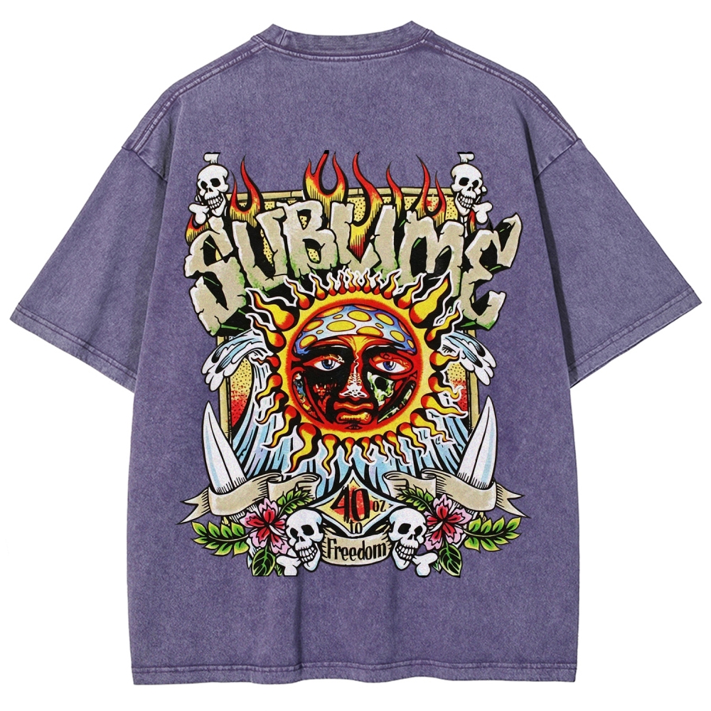  40oz Sun Skull Double Sided Acid Wash Tee