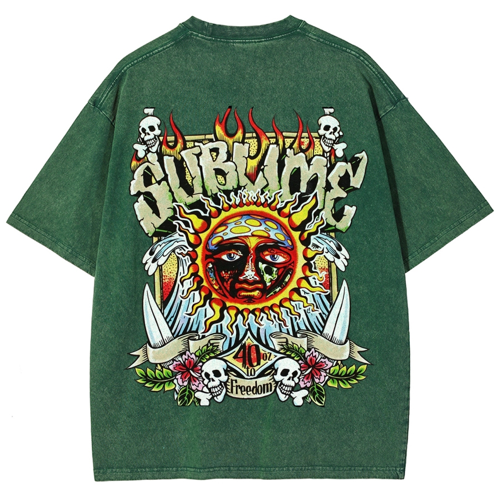  40oz Sun Skull Double Sided Acid Wash Tee