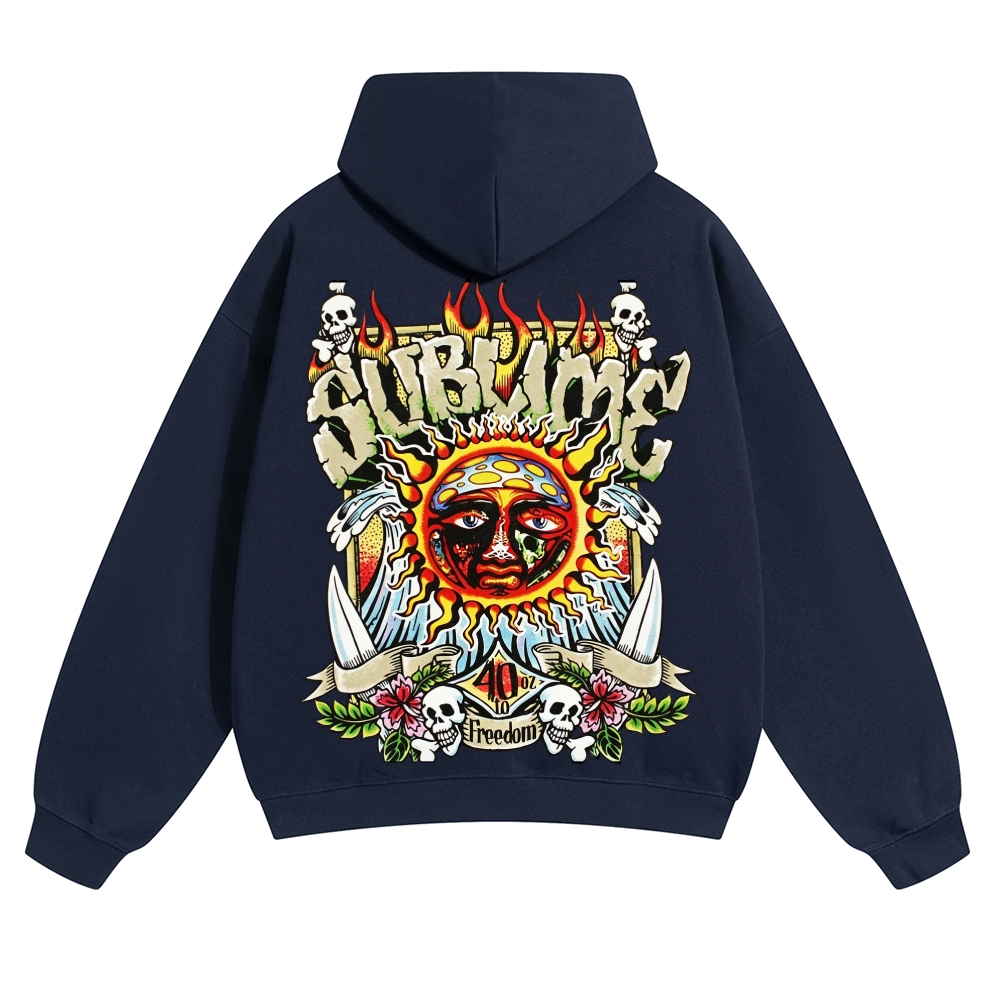 Retro Old School Surf Skull Sun Street Hoodie