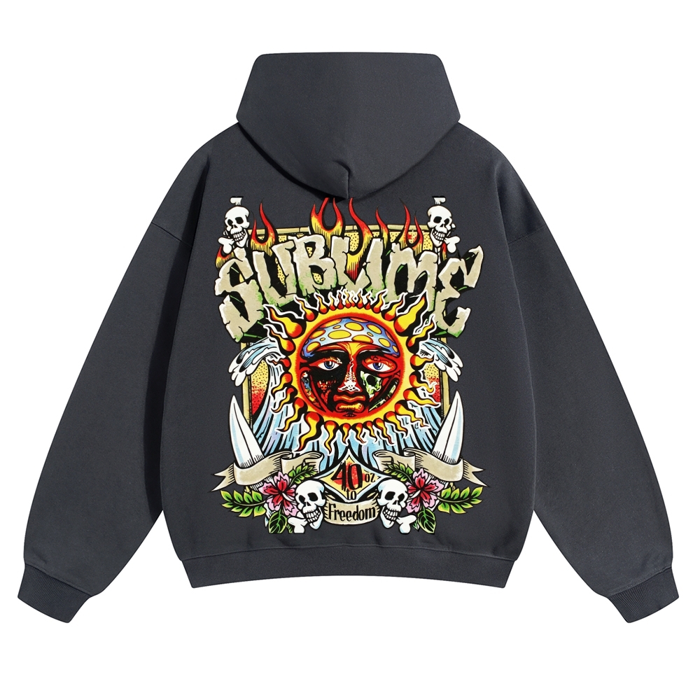 Retro Old School Surf Skull Sun Street Hoodie
