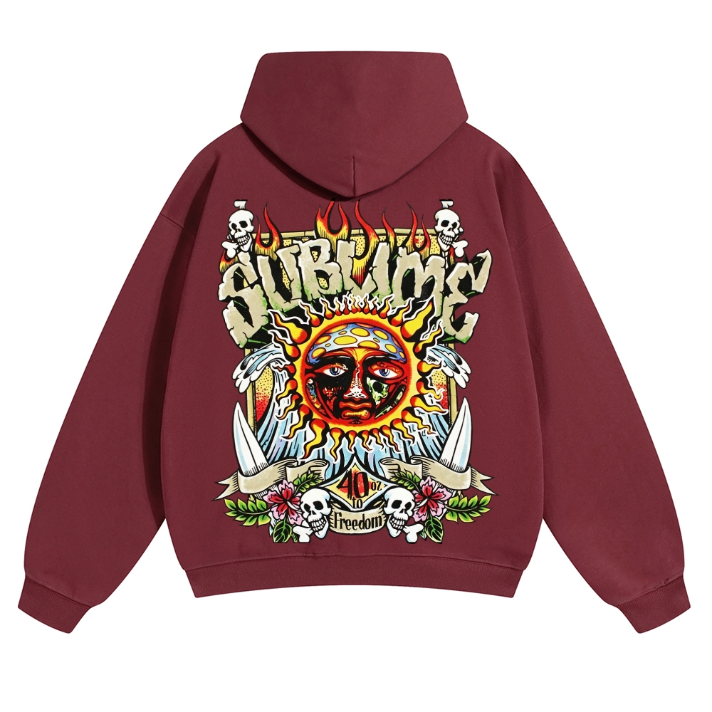 Retro Old School Surf Skull Sun Street Hoodie