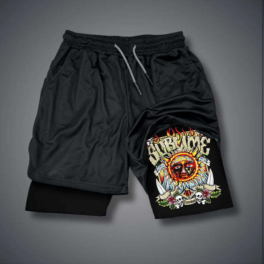 Psychedelic Sun Print 2 In 1 Layered Shorts