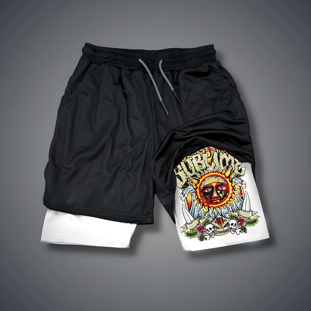 Psychedelic Sun Print 2 In 1 Layered Shorts