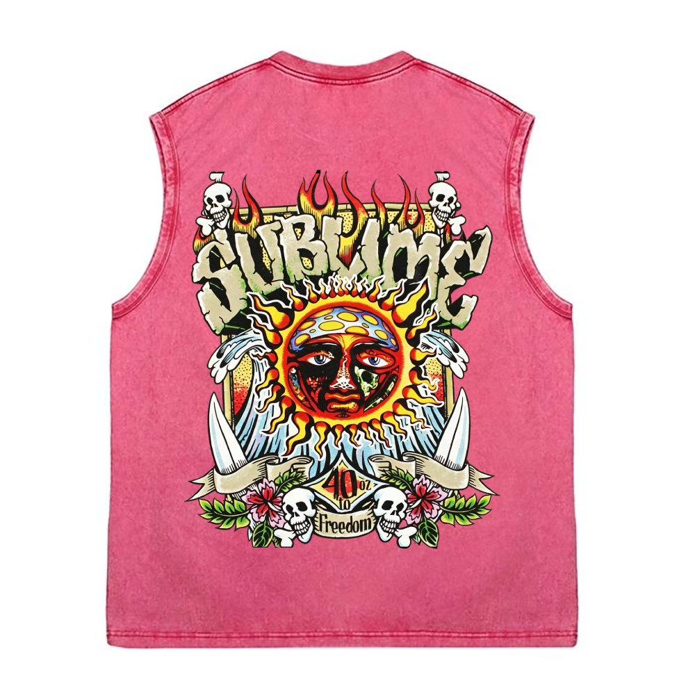 Skull Surf Double Print Washed Tank Top