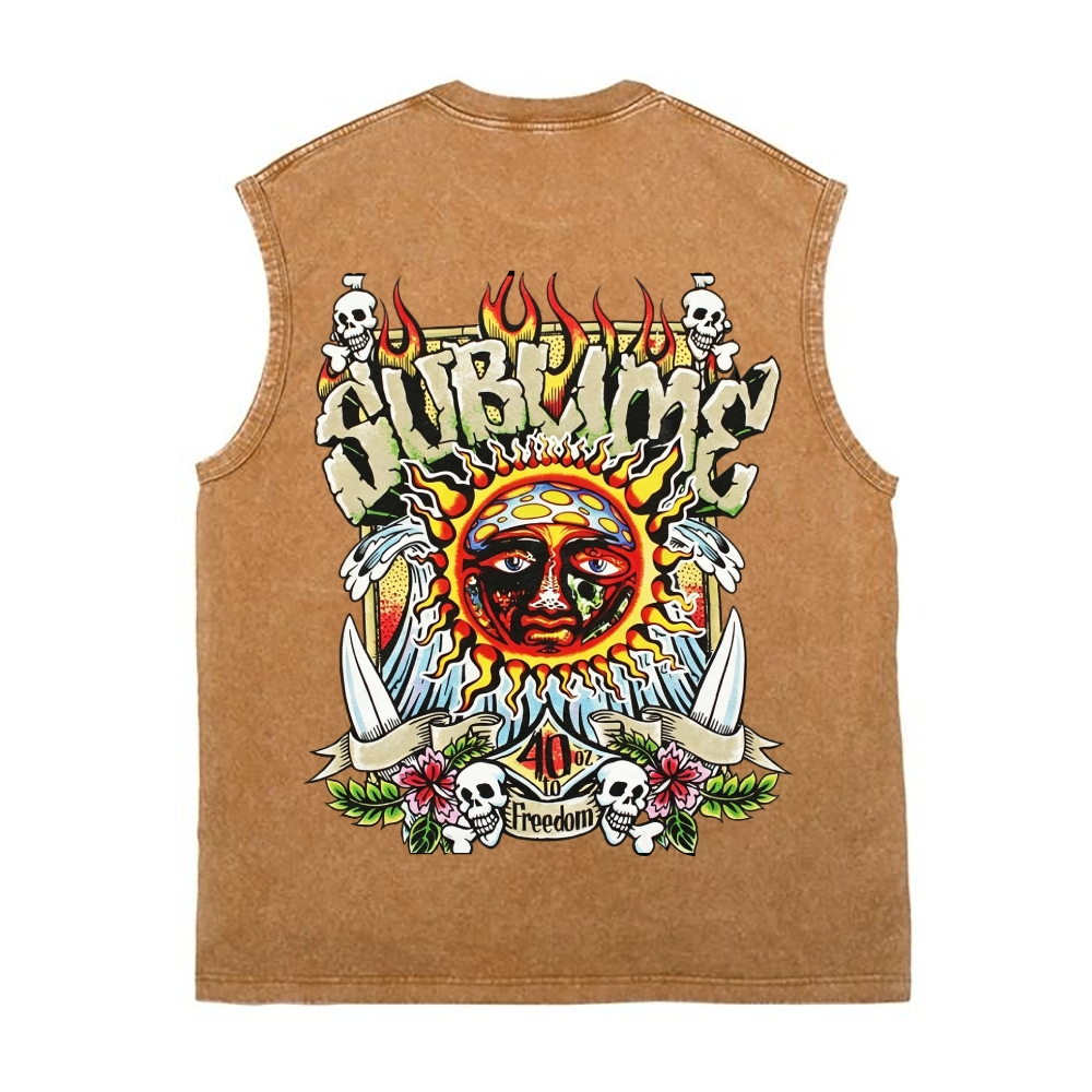 Skull Surf Double Print Washed Tank Top