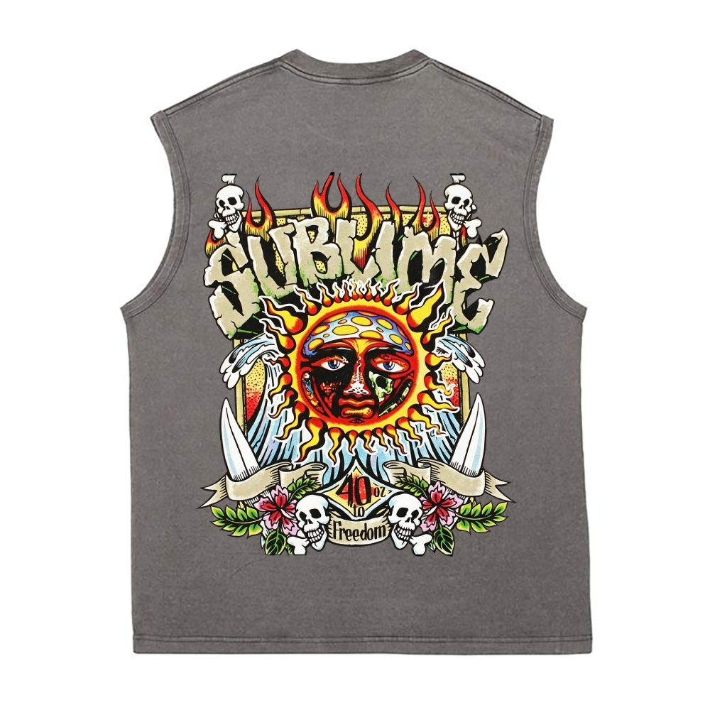 Skull Surf Double Print Washed Tank Top