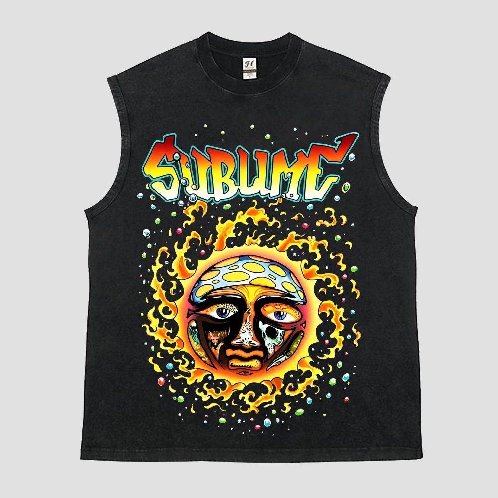 Flame Sun Graffiti Washed Sleeveless Tank