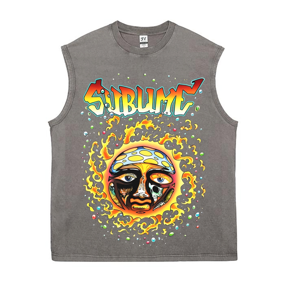 Flame Sun Graffiti Washed Sleeveless Tank