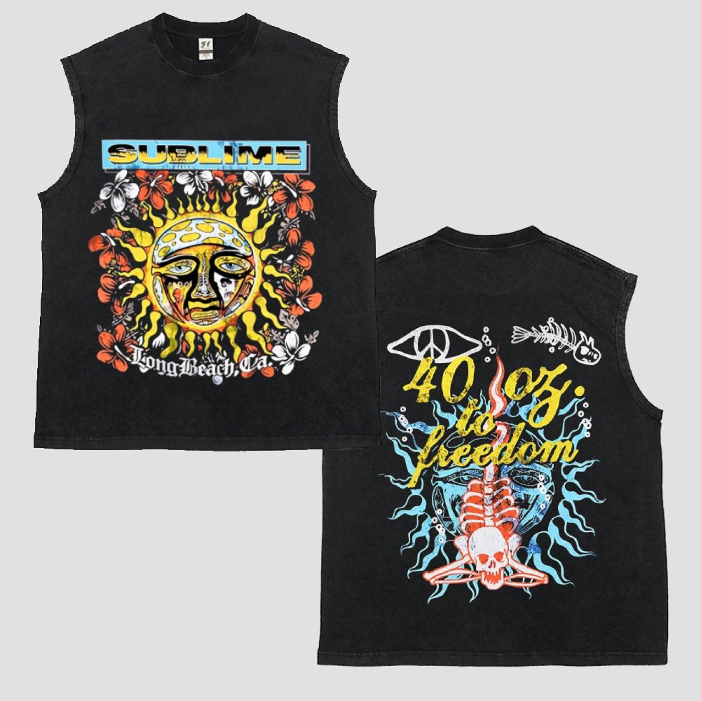 Psychedelic Floral Sun Washed Sleeveless Tee