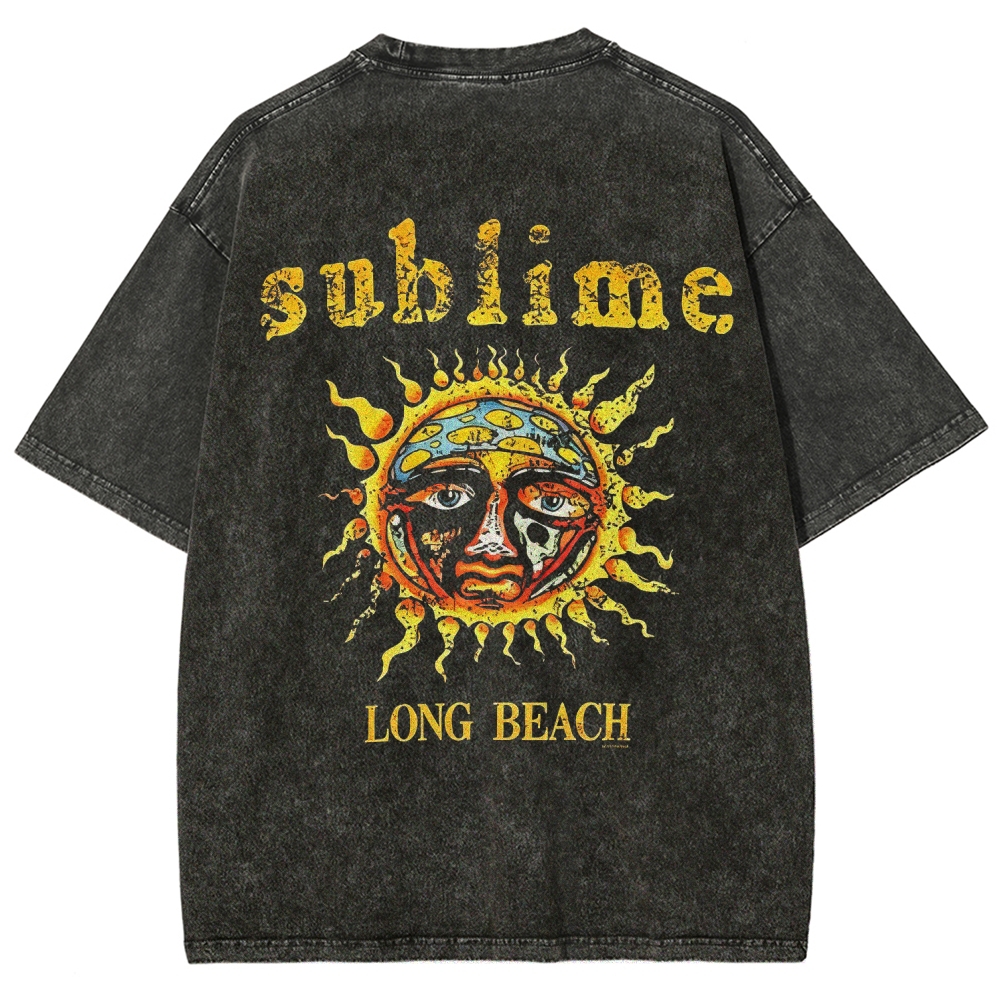 Subtle Front Logo Large Sun Back Print Washed Tee