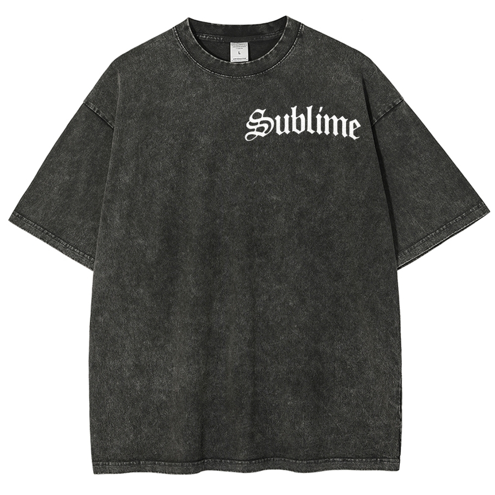 Subtle Front Logo Large Sun Back Print Washed Tee