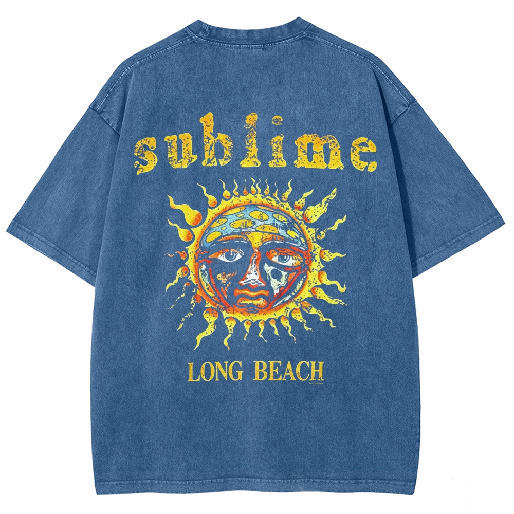 Subtle Front Logo Large Sun Back Print Washed Tee