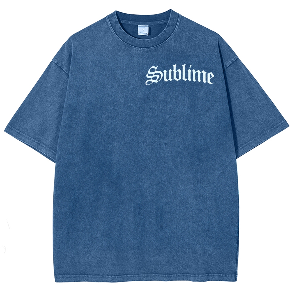 Subtle Front Logo Large Sun Back Print Washed Tee