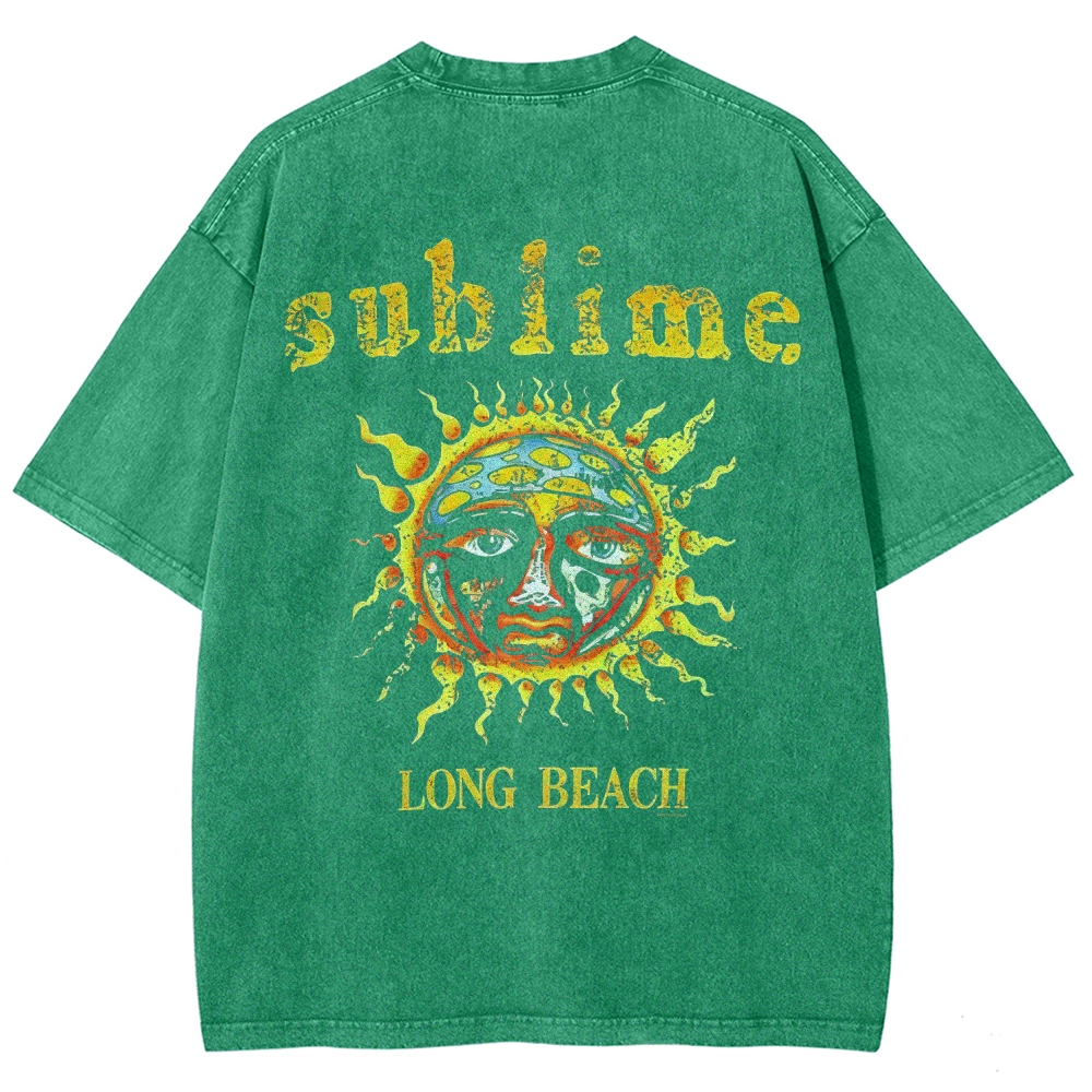 Subtle Front Logo Large Sun Back Print Washed Tee