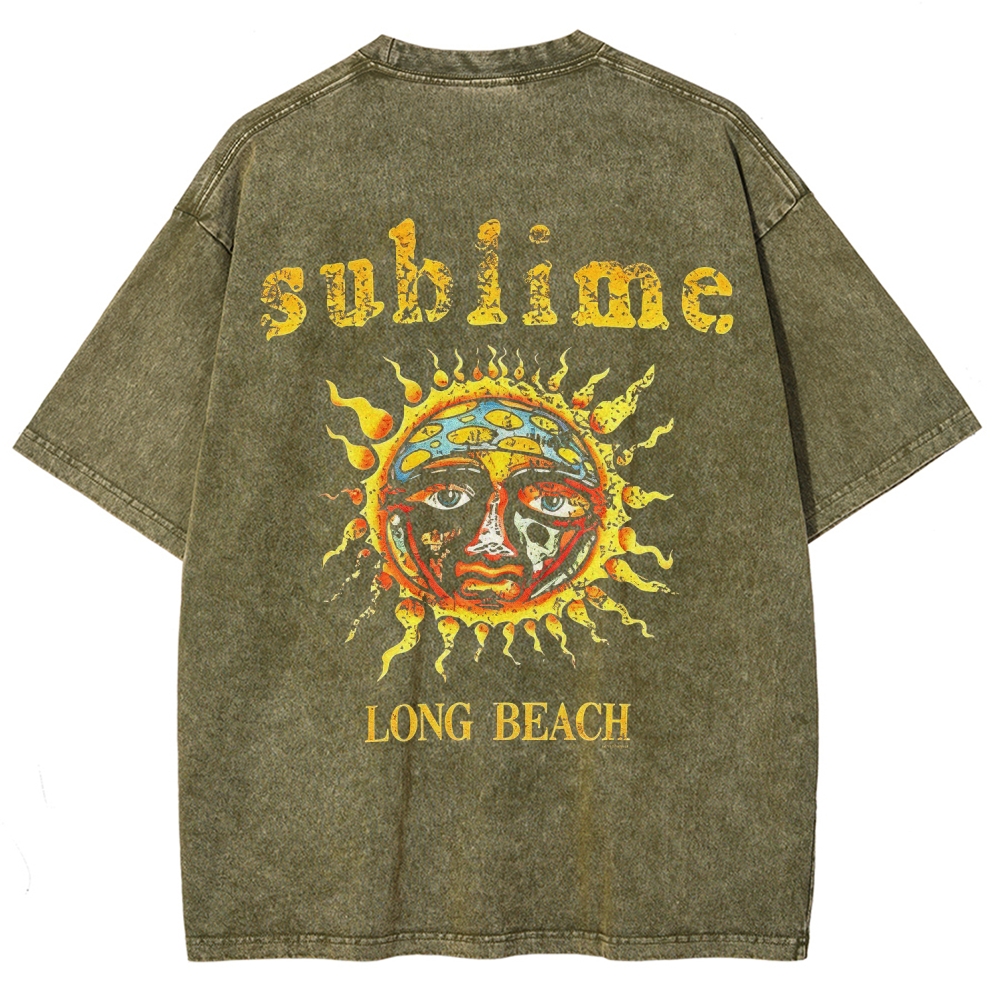 Subtle Front Logo Large Sun Back Print Washed Tee