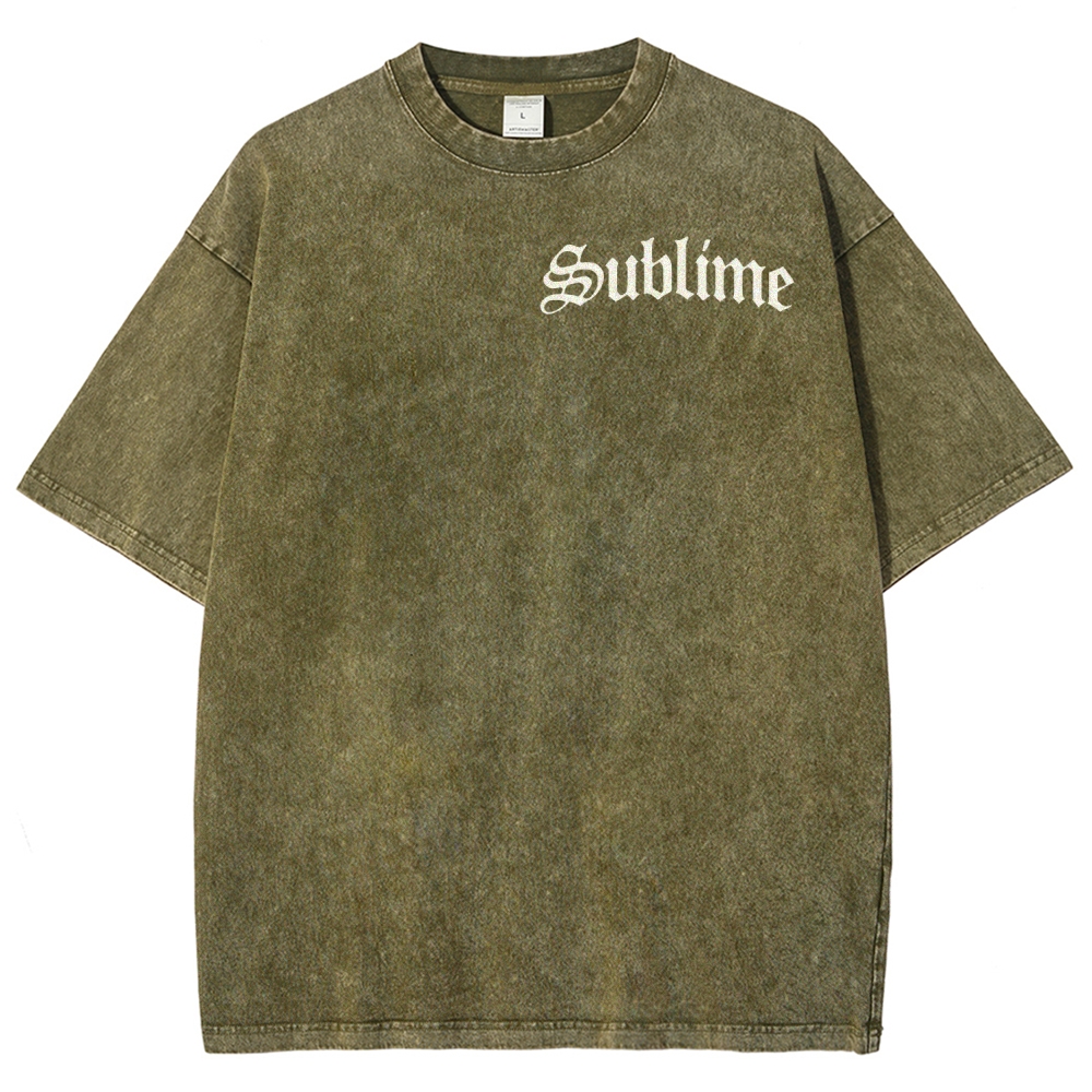 Subtle Front Logo Large Sun Back Print Washed Tee