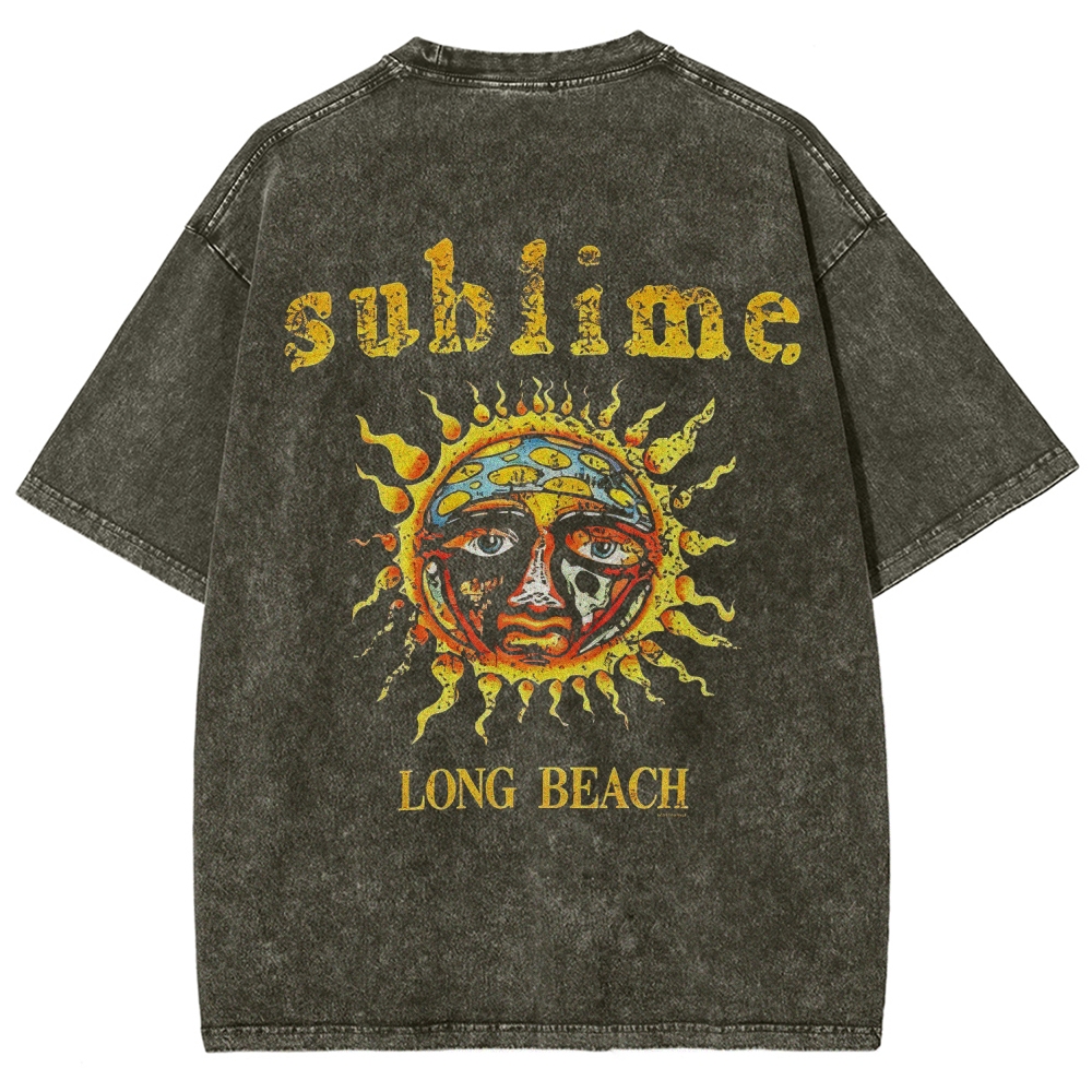 Subtle Front Logo Large Sun Back Print Washed Tee